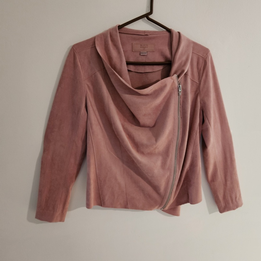 BLANKNYC Pink Rose Faux Suede Jacket Lightweight Slouchy Asymmetrical Zip Preppy